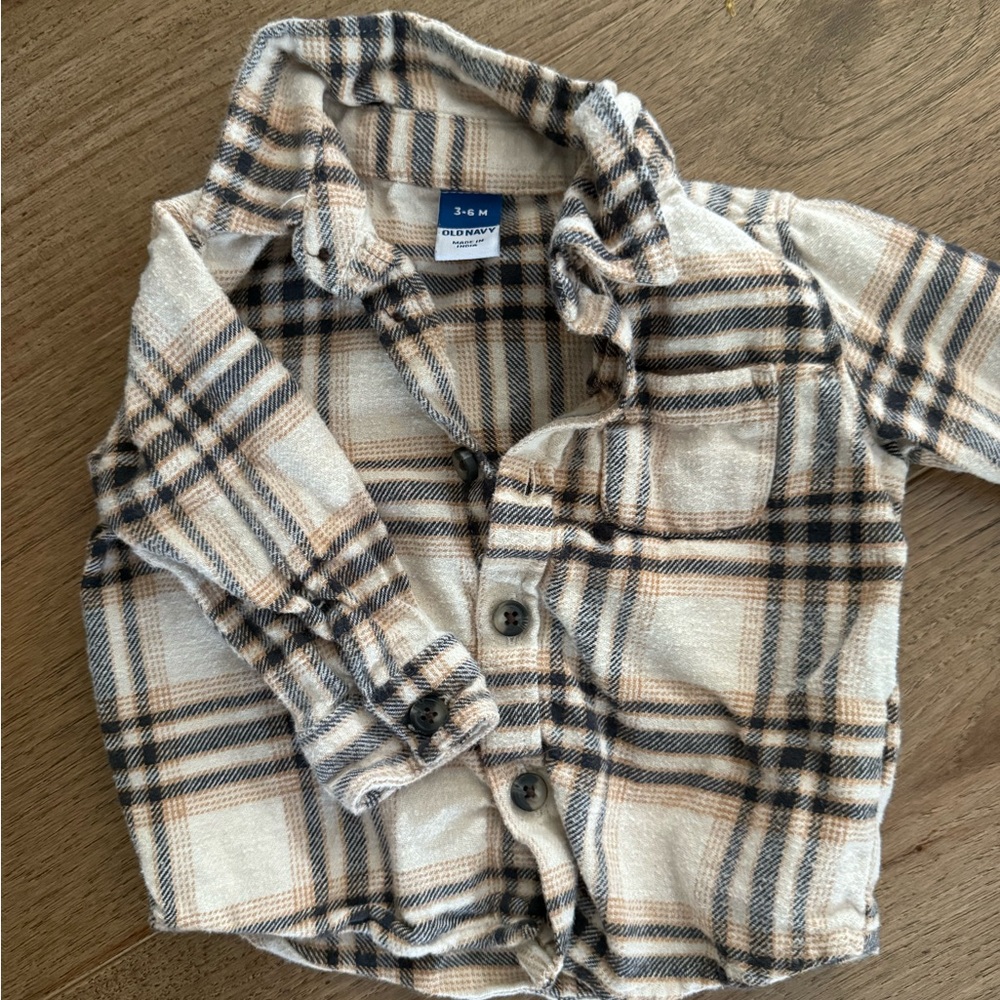 Baby Boy Plaid Shirt - Cream and Black